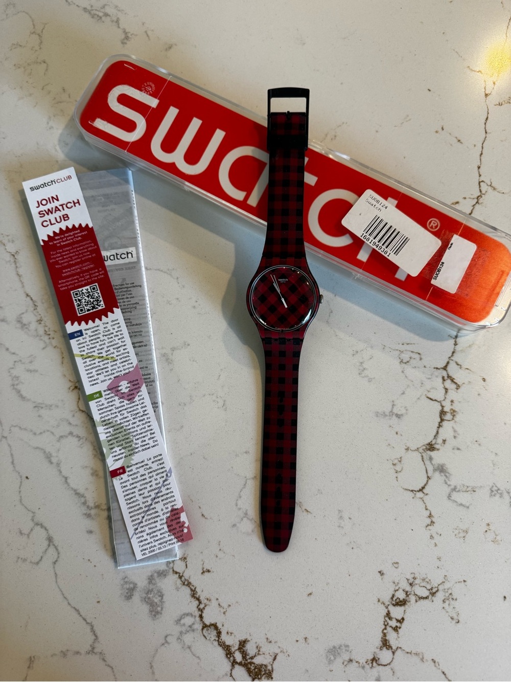 Swatch Adelboden Red and Black Plaid Watch - Picture 3 of 12